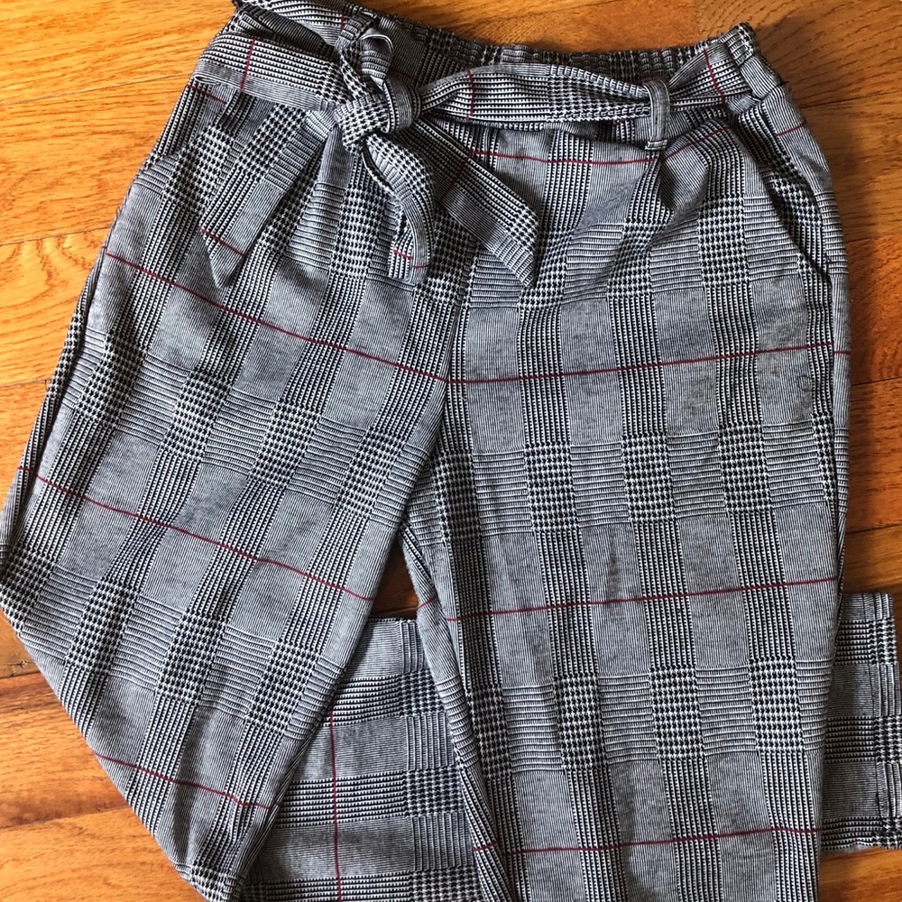 Plaid Houndstooth Gingham Tie waist Slim trouser